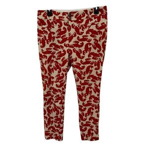 The Essential Slim Pant by Anthropologie Size 8 Lobster Print Nautical Khaki Red